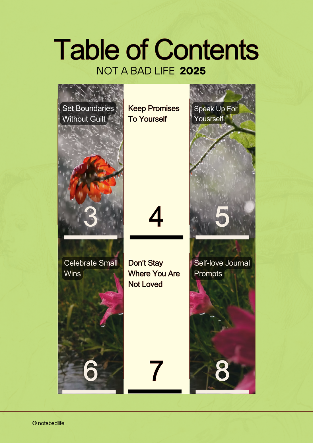 Not A Bad life's Mini guide to Self-Love Table of Contents